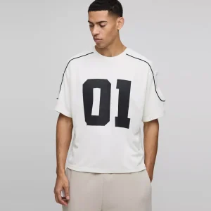 Oversized Mesh Layer Varsity Printed Gusset T-Shirt & Jogger Set
